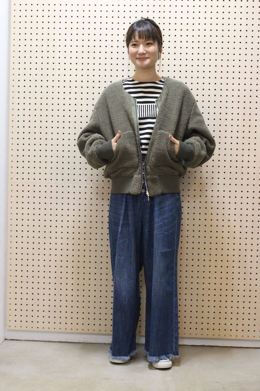 ボア×ヘビーツイル リバーシブルブルゾン カーキ