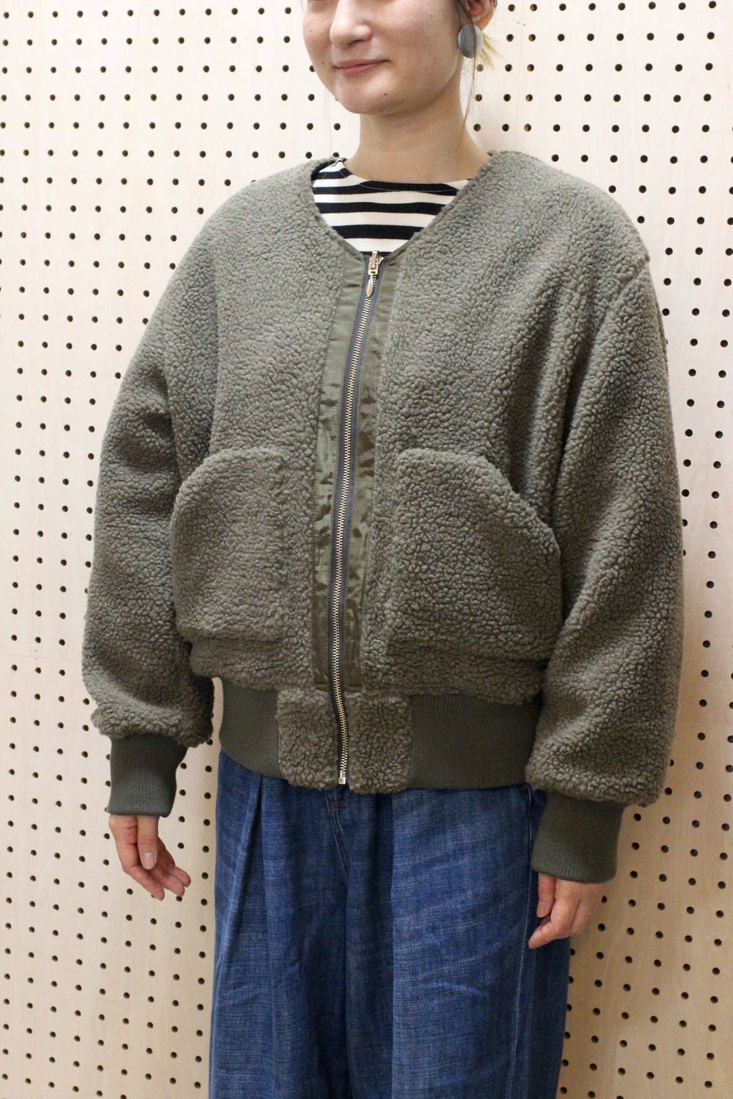 ボア×ヘビーツイル リバーシブルブルゾン カーキ