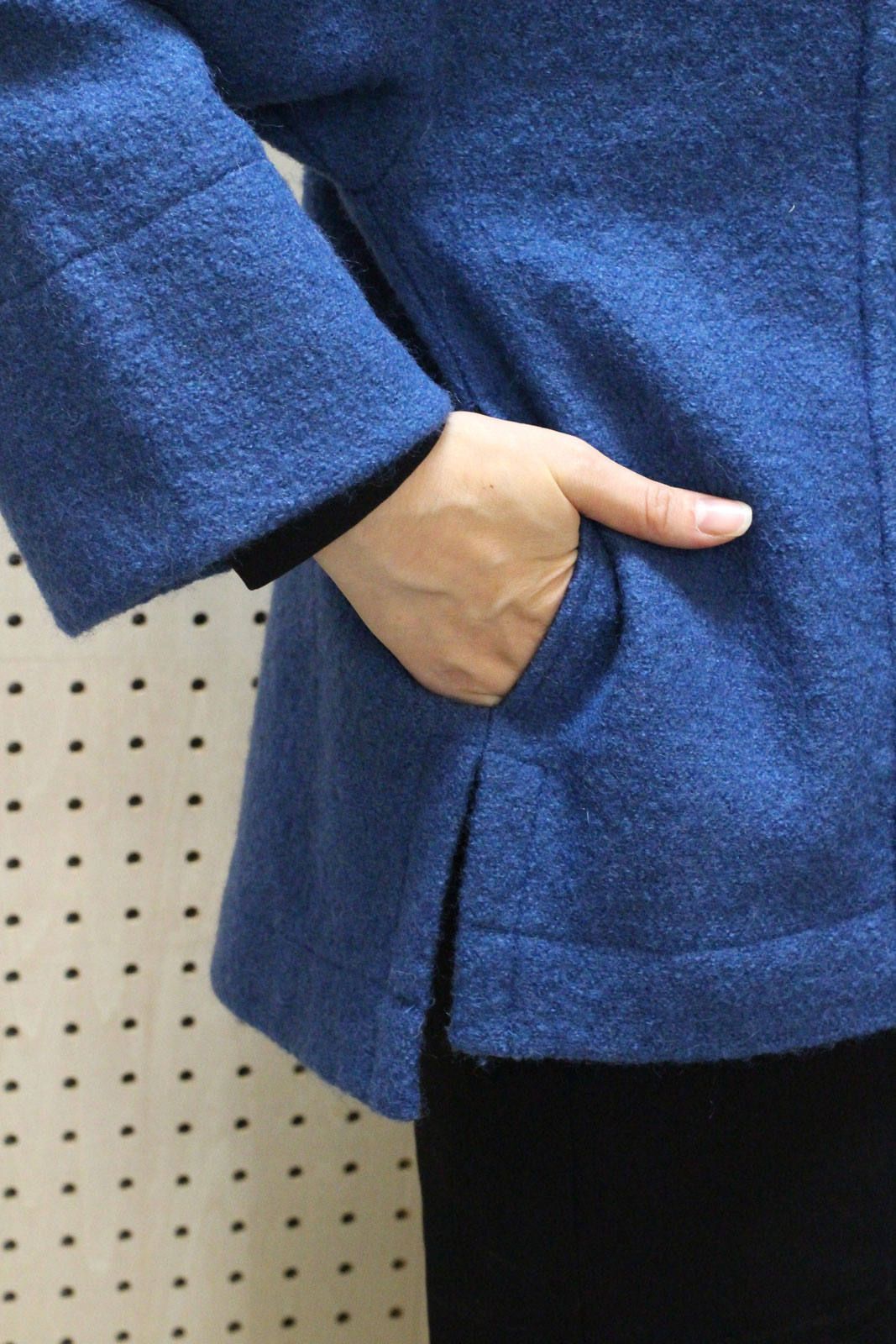 圧縮ウールショールカラージャケット ブルー