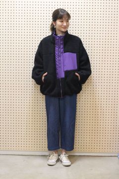 ボア×フリースリバーシブルブルゾン ブラック