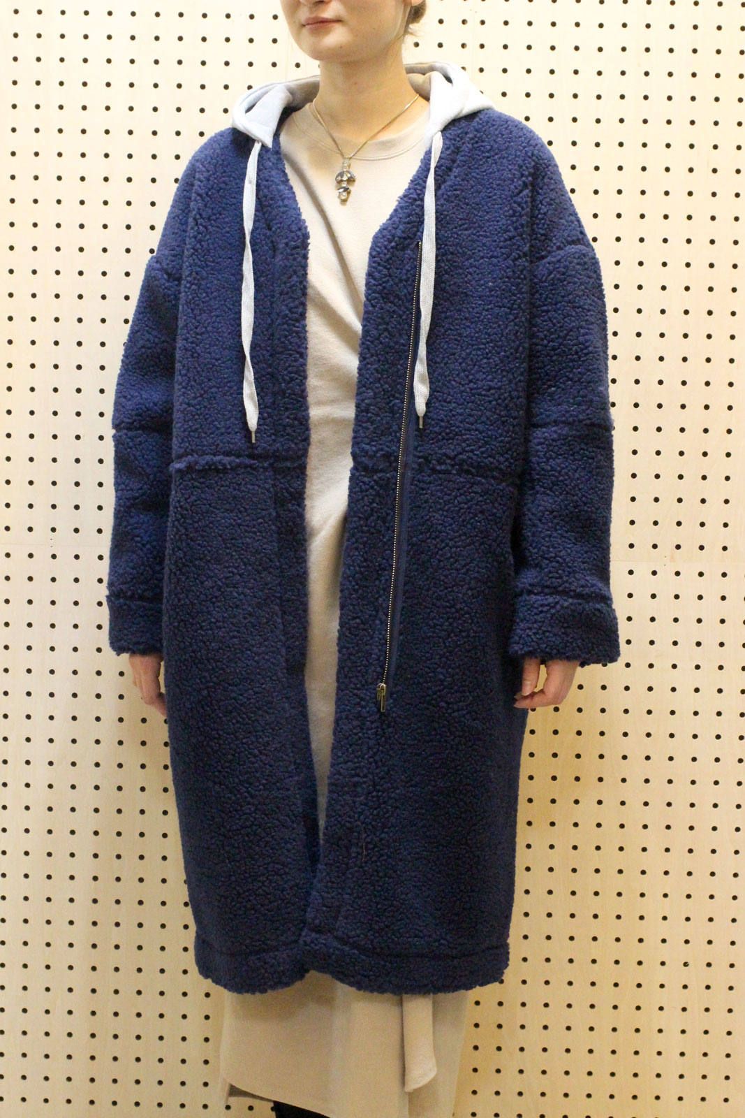 ボアフードコート ネイビー