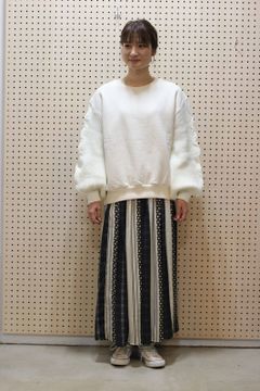 ニットスリーブ裏起毛プルオーバー ホワイト