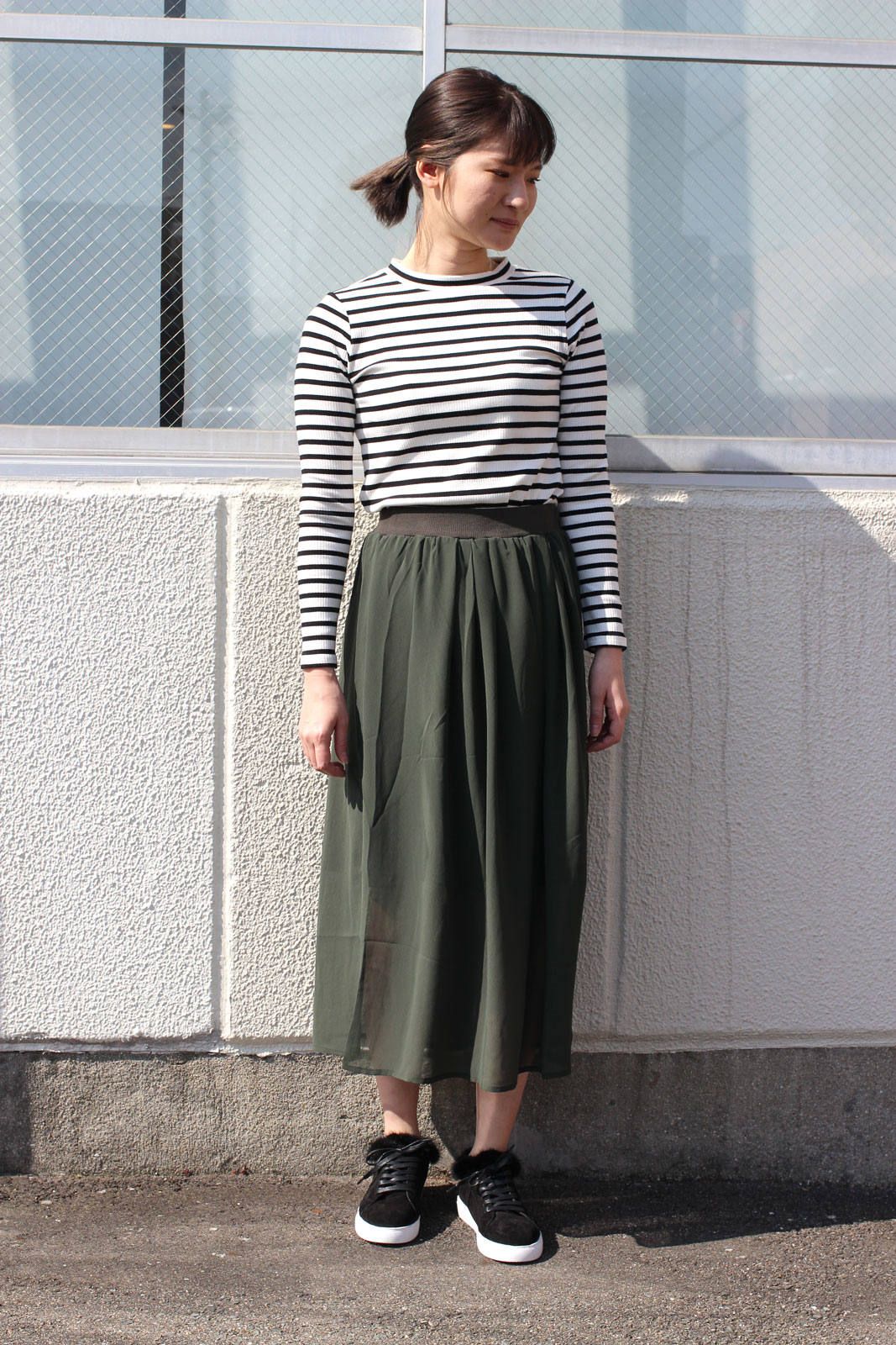 シースルーレイヤースカート カーキ