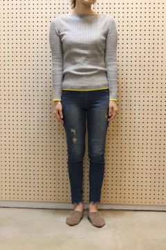 配色リブニット グレー