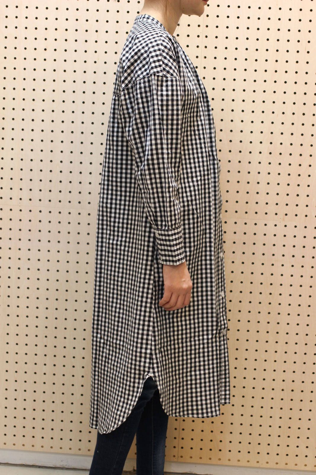 サンドウォッシュスタンドカラーシャツワンピ