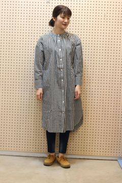 サンドウォッシュスタンドカラーシャツワンピ