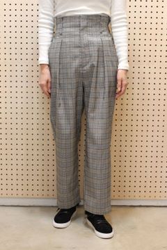 グレンチェックタック入りテーパードパンツ