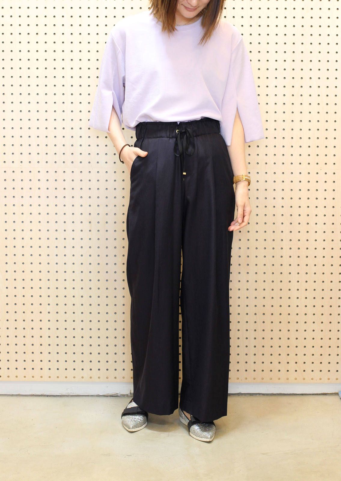 フロスターツイルウエストゴムワイドパンツ ベージュ