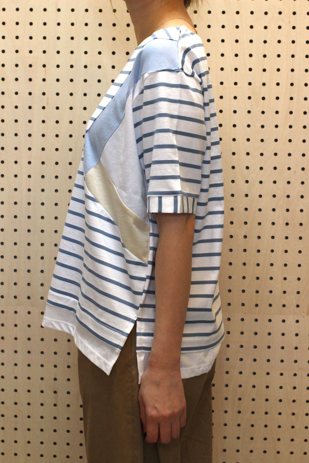 切り替えボーダーTシャツ サックス