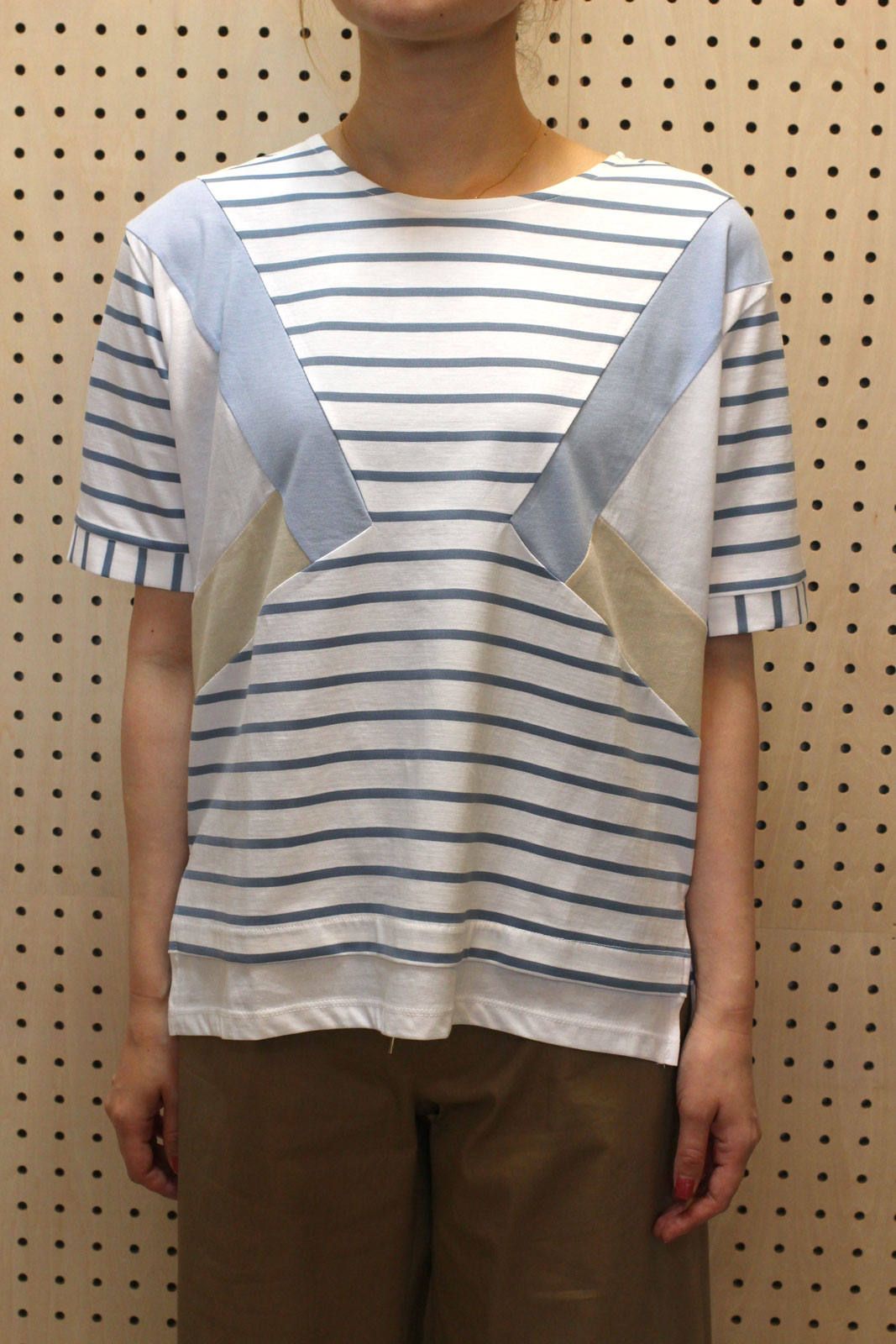 切り替えボーダーTシャツ サックス