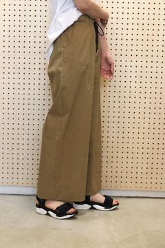 綿麻ツイルストレッチワイドパンツ ベージュ