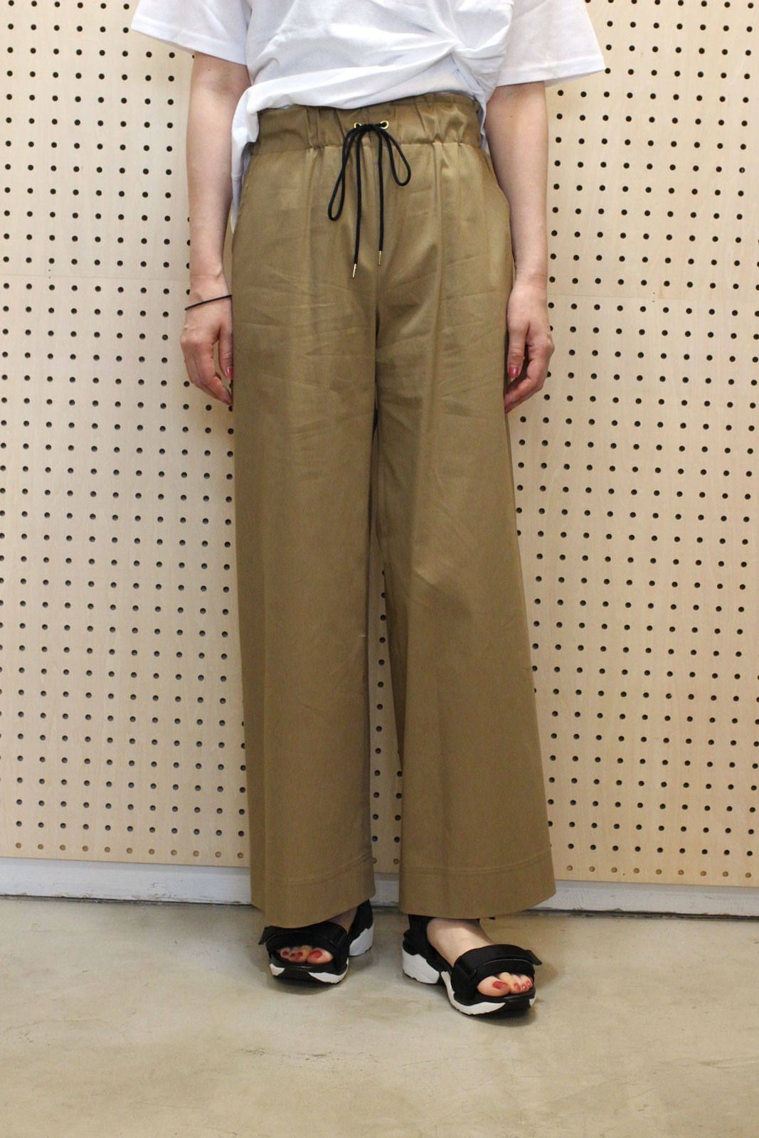 綿麻ツイルストレッチワイドパンツ ベージュ