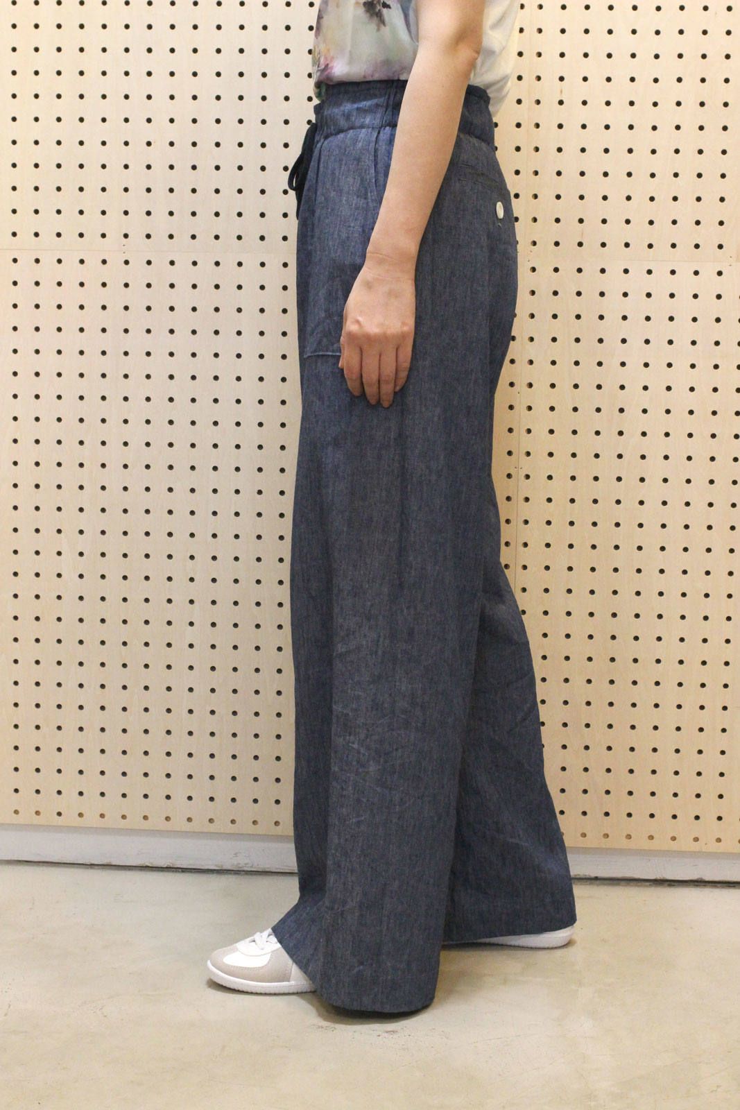 コットンリネンストレッチワイドパンツ インディゴ