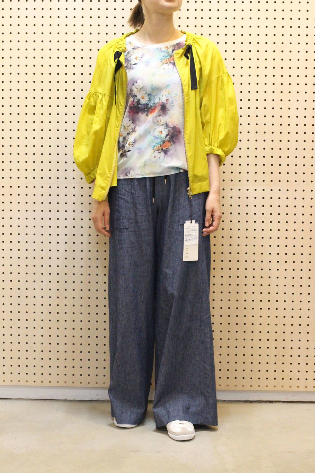 コットンリネンストレッチワイドパンツ インディゴ