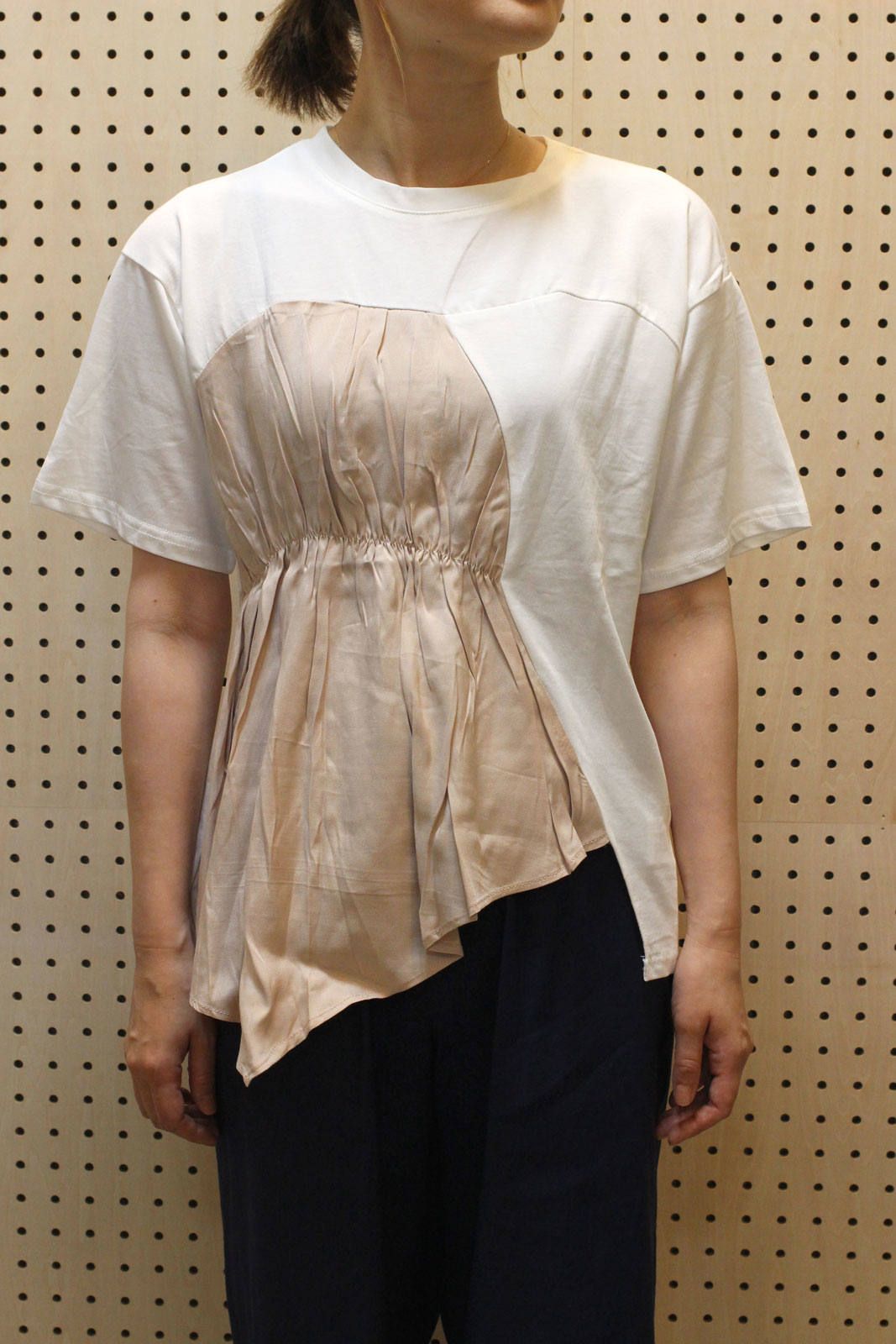 配色Tシャツ ピンクベージュ