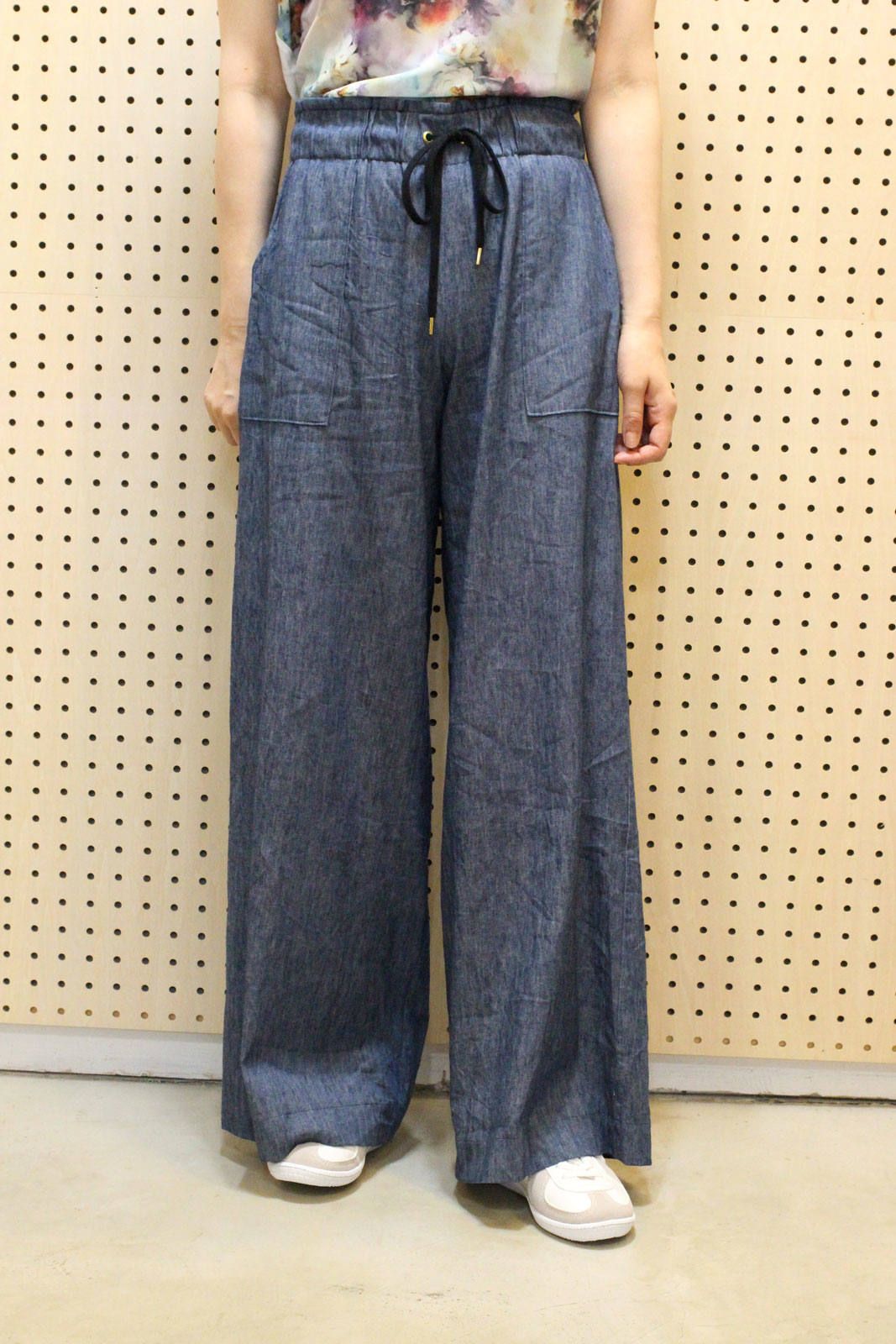 コットンリネンストレッチワイドパンツ インディゴ