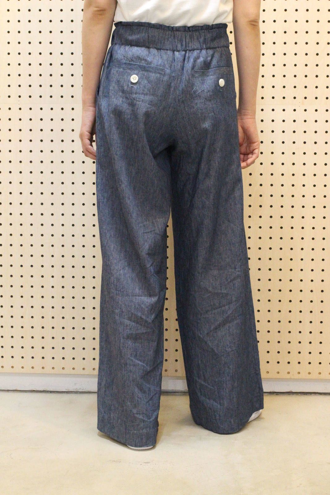 コットンリネンストレッチワイドパンツ インディゴ