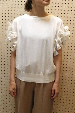 リボンスリーブニット ホワイト
