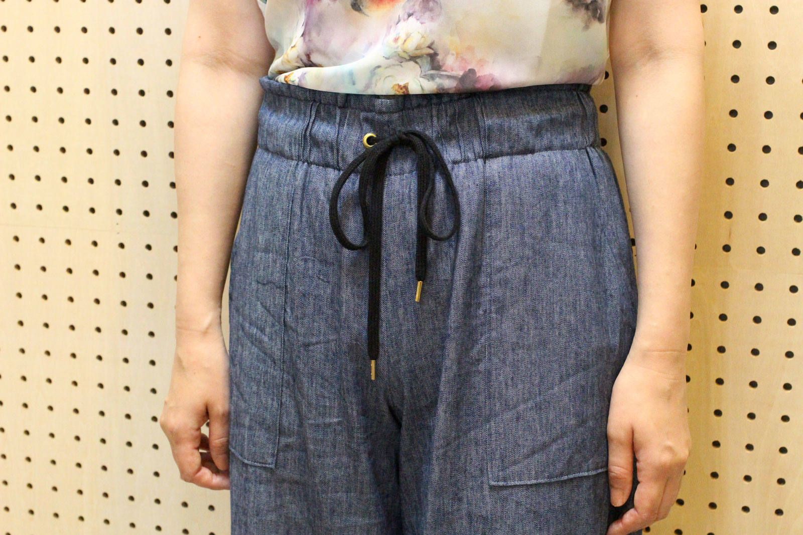 コットンリネンストレッチワイドパンツ インディゴ
