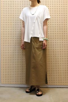 綿麻ツイルストレッチロングタイトスカート ベージュ