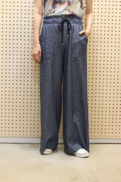 コットンリネンストレッチワイドパンツ インディゴ