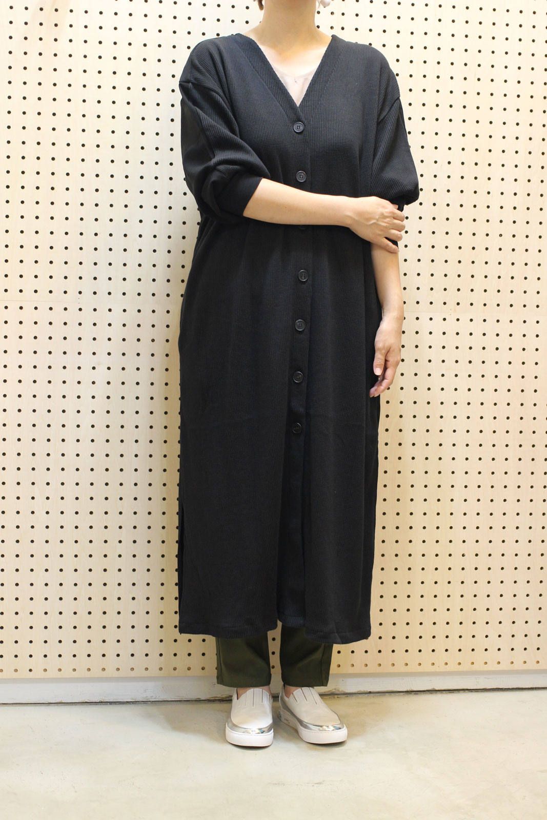 異素材切替えカーディガン ブラック