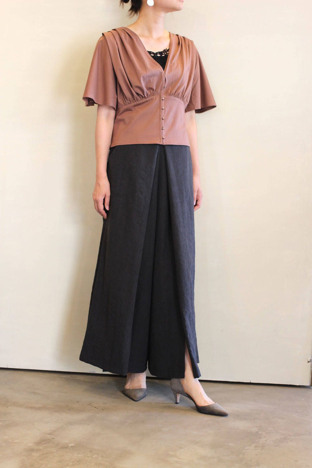 フロントスリットワイドパンツ ブラック