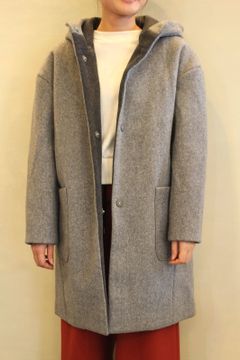 メルトンフードロングコート グレー