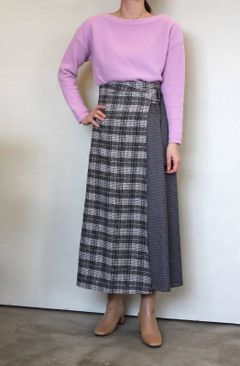 ラップ風チェックスカート グレー