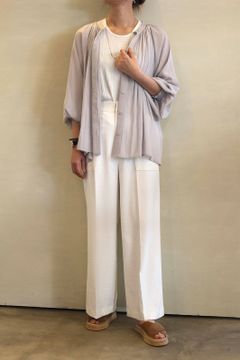 バックリボンセンタープレスワイドパンツ ホワイト