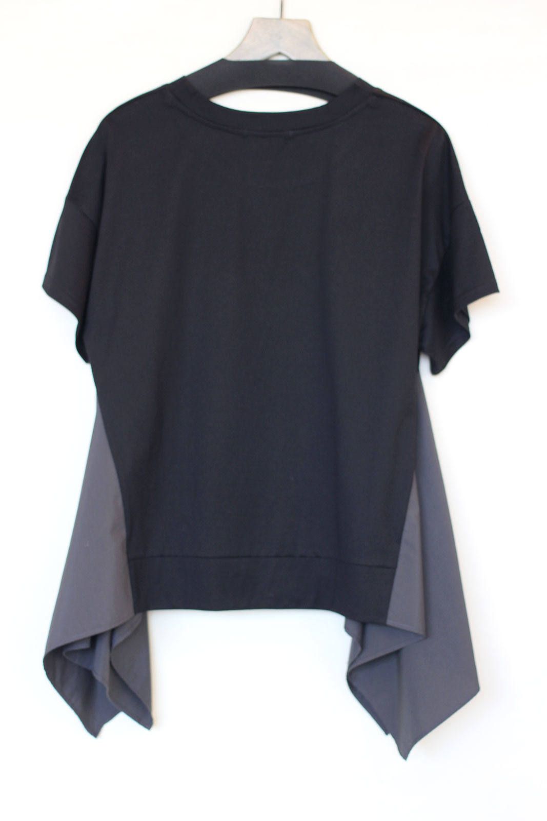 異素材切り替え変形Tシャツ ブラック