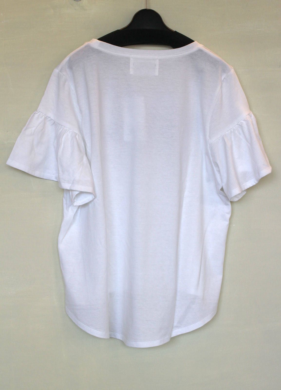 フォントプリントフリル袖Tシャツ ホワイト