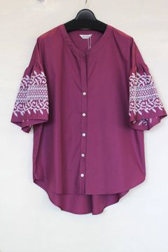 袖刺繍レースブラウス パープル