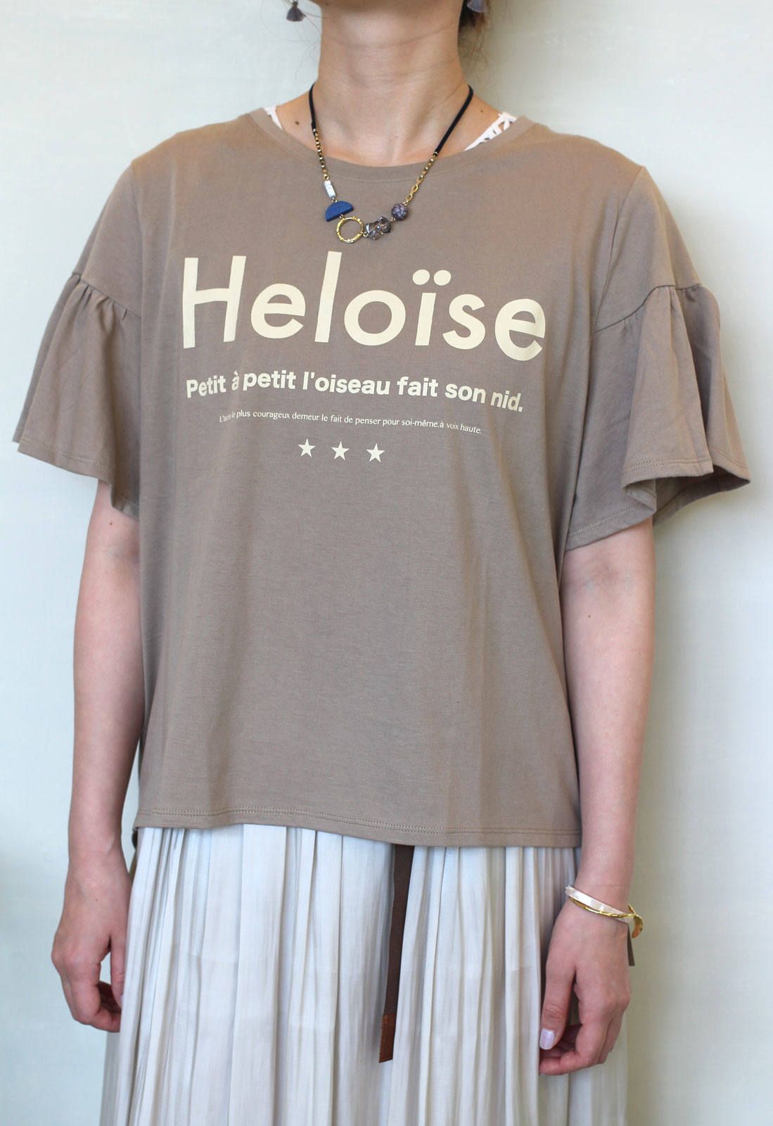 フォントプリントフリル袖Tシャツ ホワイト