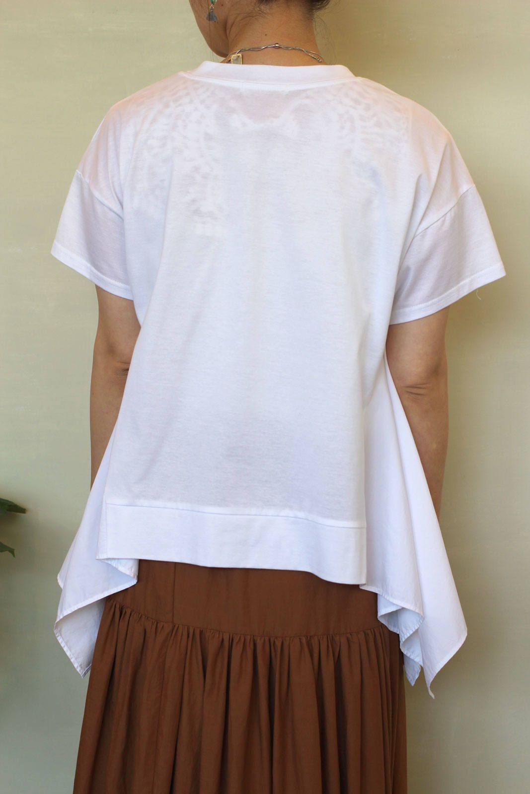 異素材切り替え変形Tシャツ ホワイト