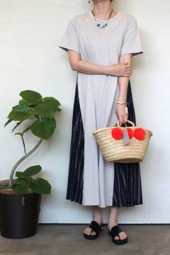 ストライプ見せワンピース ライト ベージュ