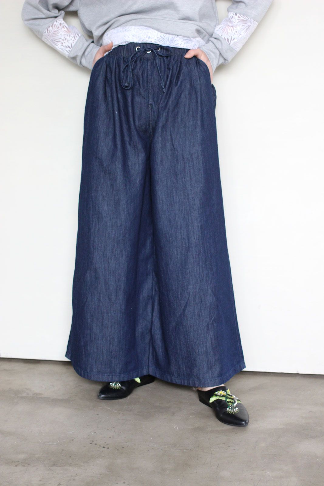 ライトオンスデニムワイドパンツ ネイビー