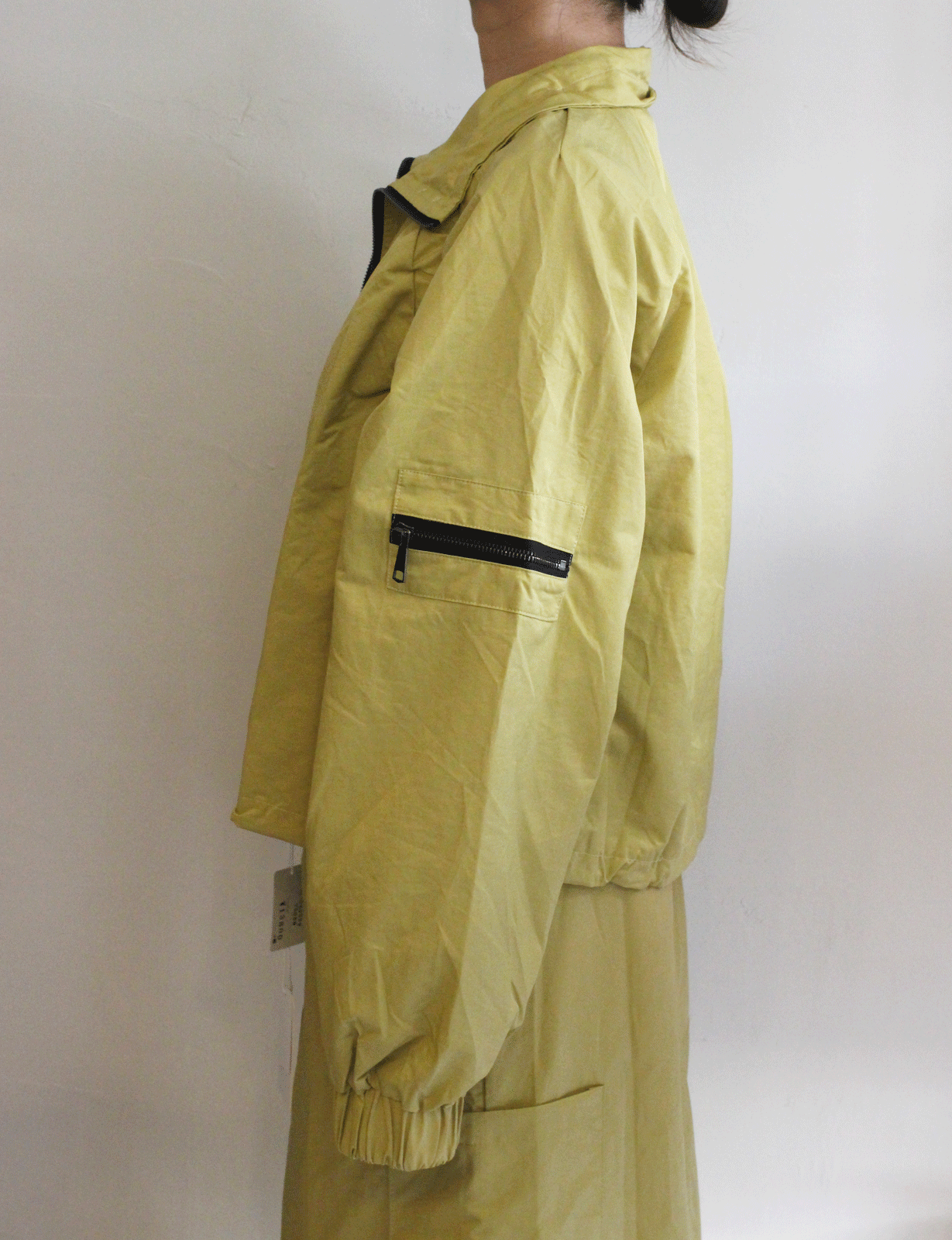 ラグランシャーリングジップショートブルゾン イエロー