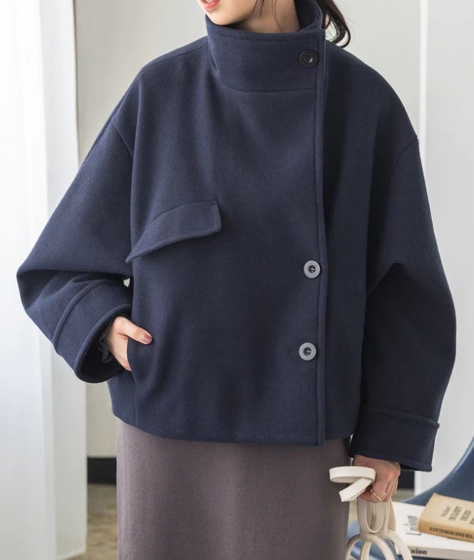 スタンドネックショートコート ネイビー