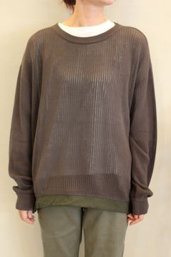 裾絞り透かし編みニットプルオーバー チャコール