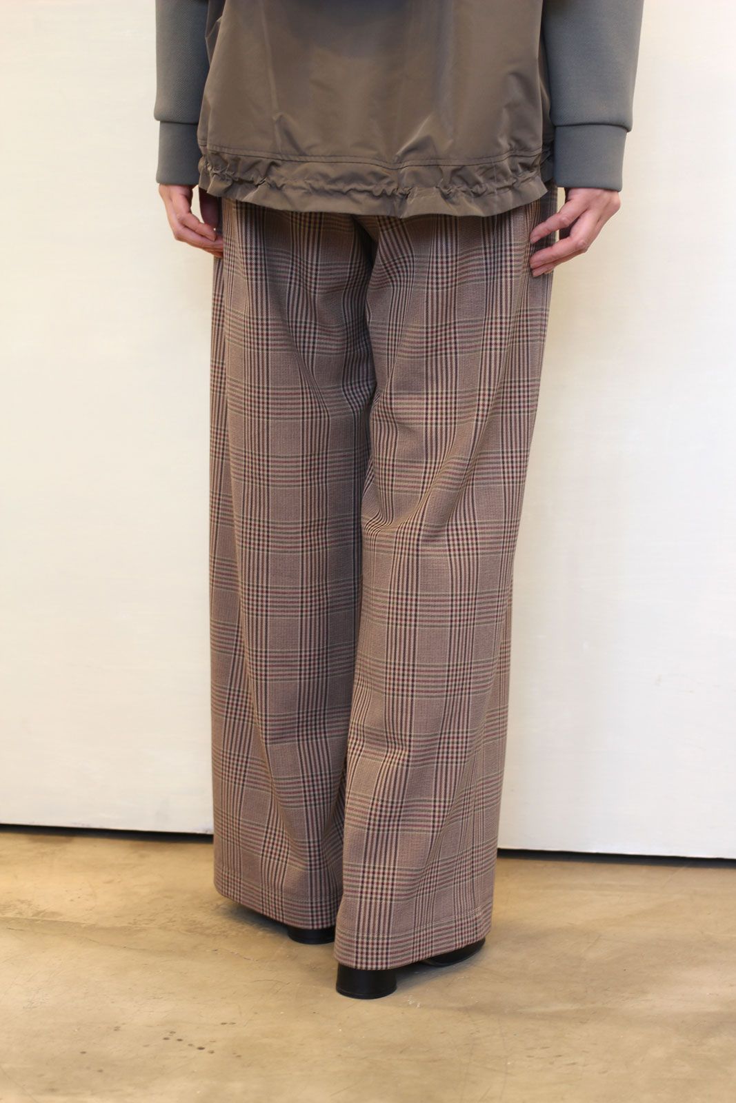 ソフトサーモ混チェック裏起毛ワイドパンツ ピンクチェック