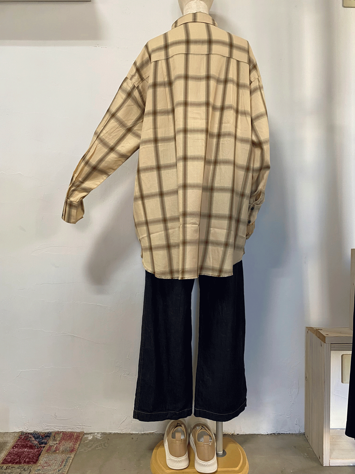 先染め チェックオーバーシャツ  ベージュ