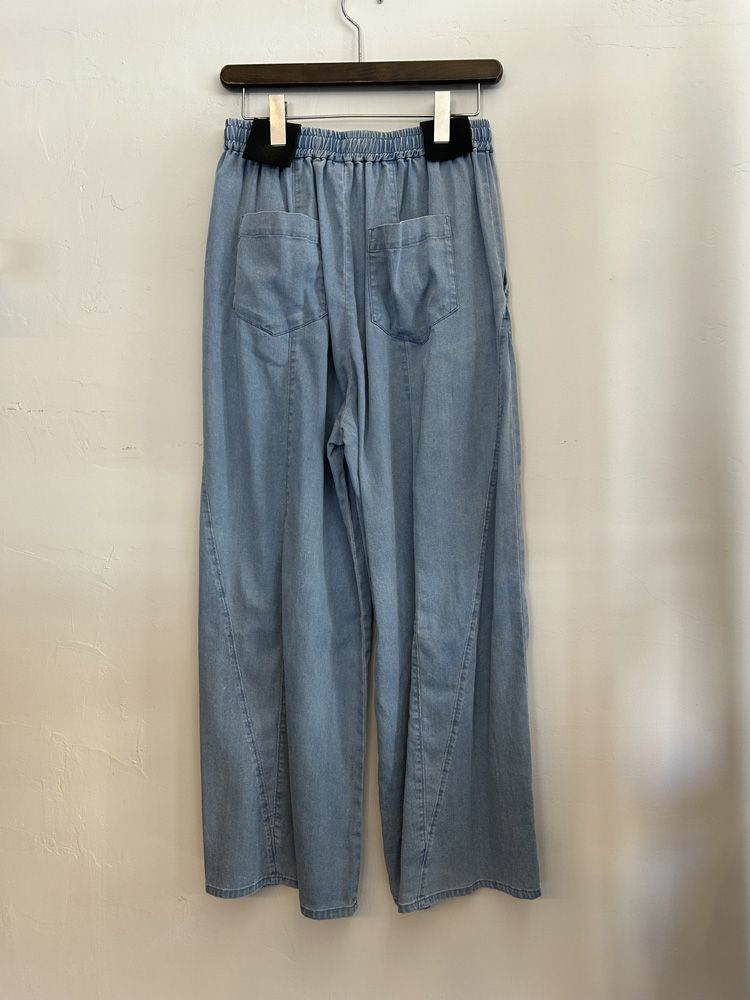 テンセルストレッチデニムワイドパンツ サックス