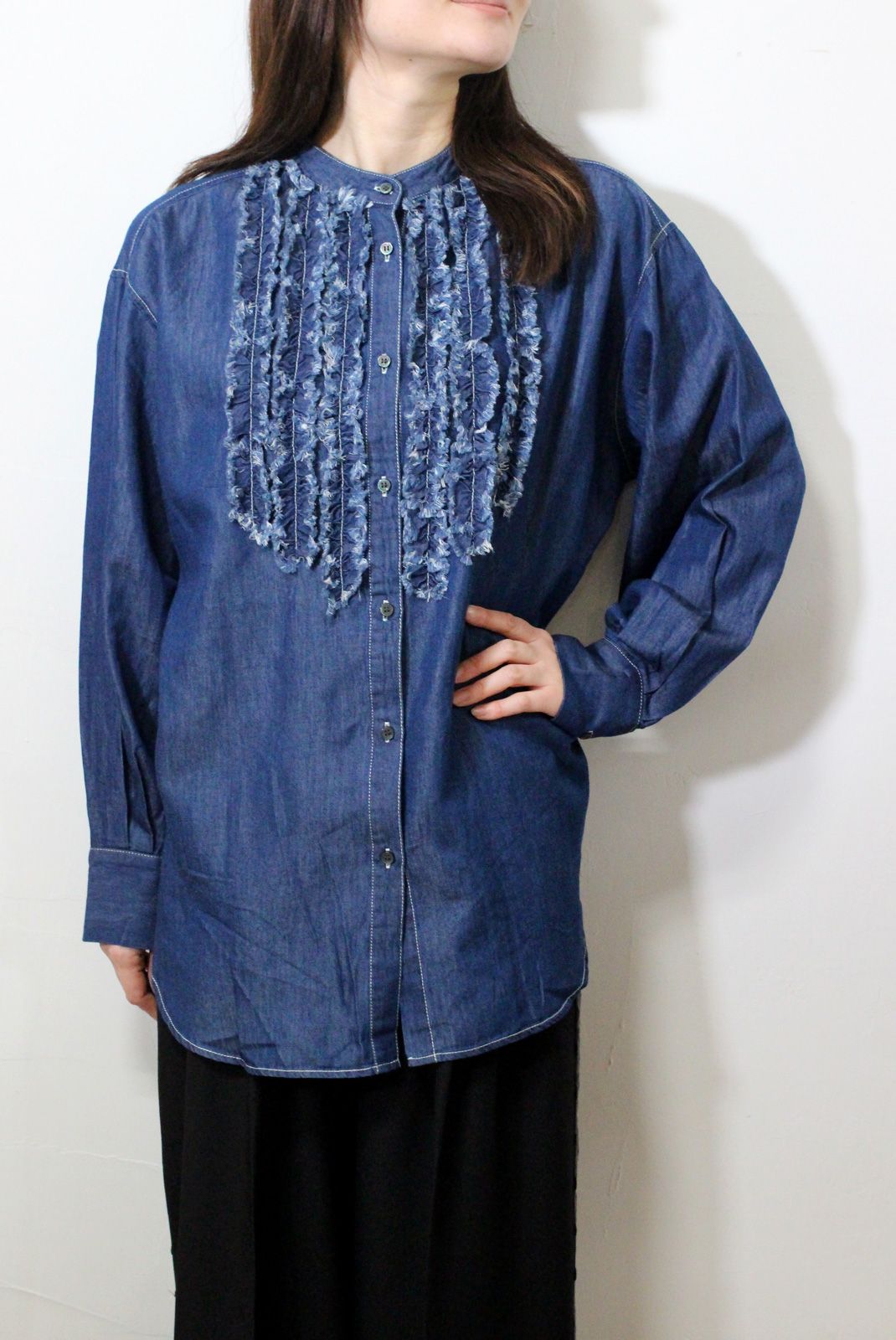 スラブ/デニム フリルシャツ インディゴ