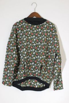 80ローン塩縮ボタニカルフラワーギャザーチュニック ブラック