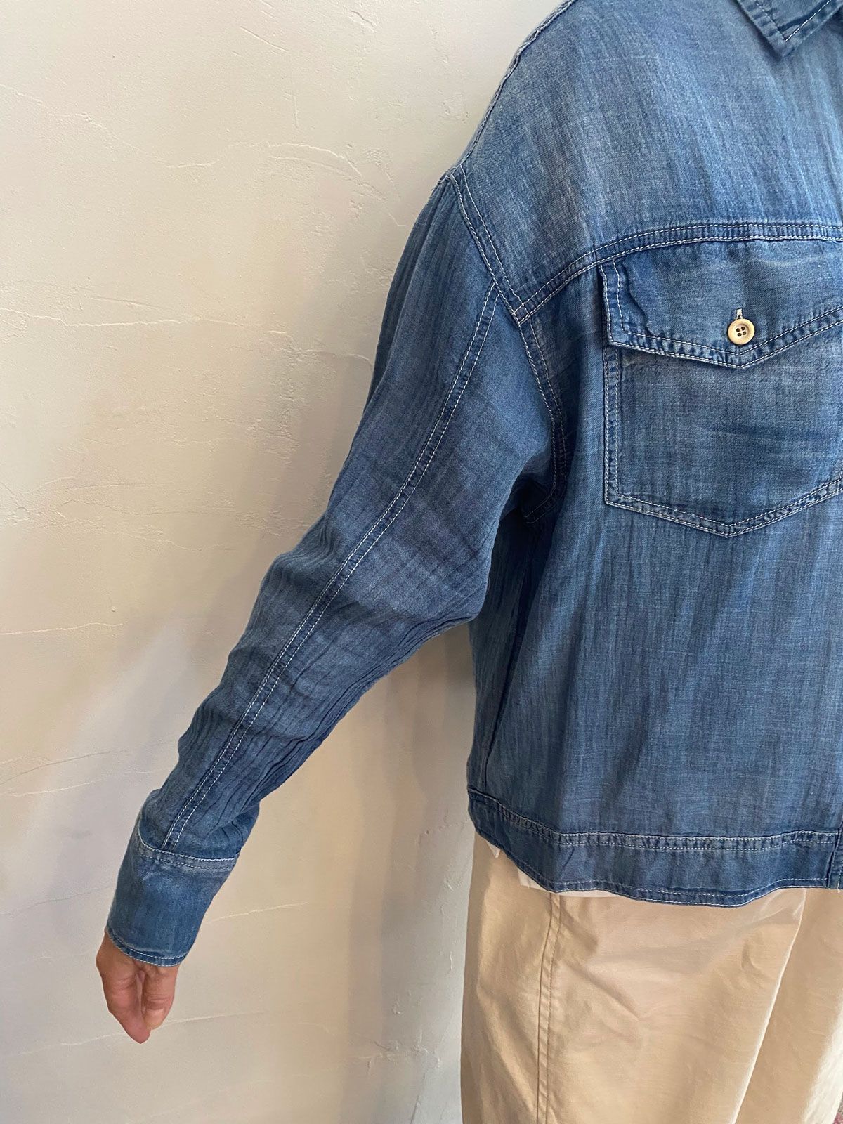 SHEER DENIM OVERSHIRT ライトブルー