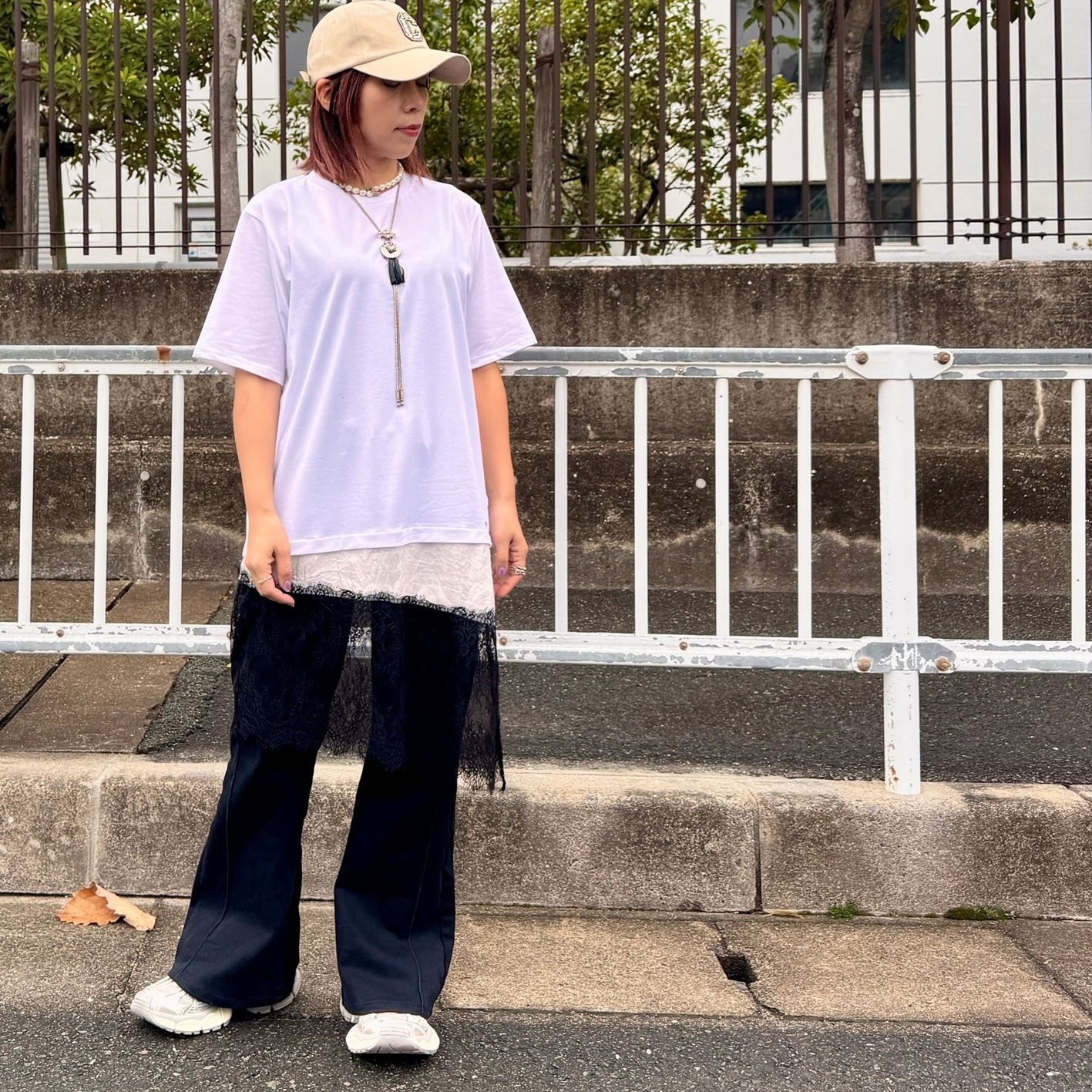 レースレイヤードtee ホワイト