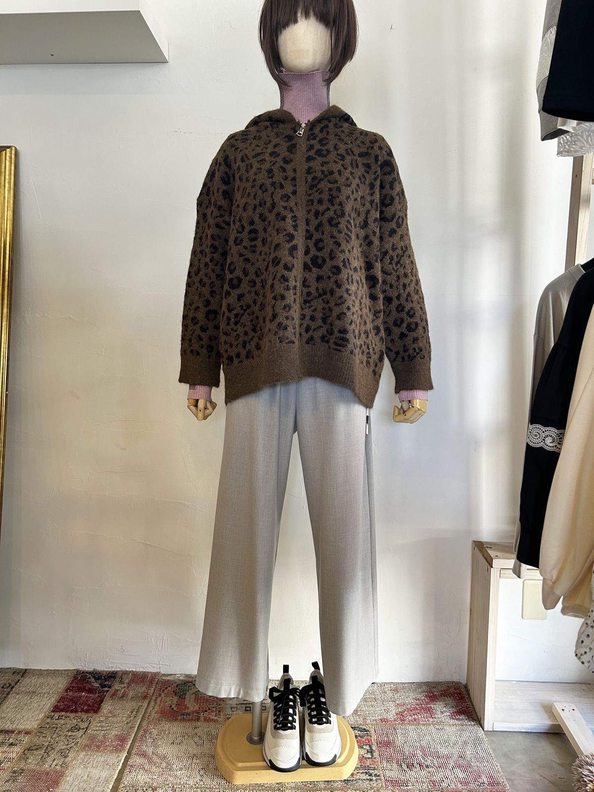 レオパードフードパーカー ブラウン