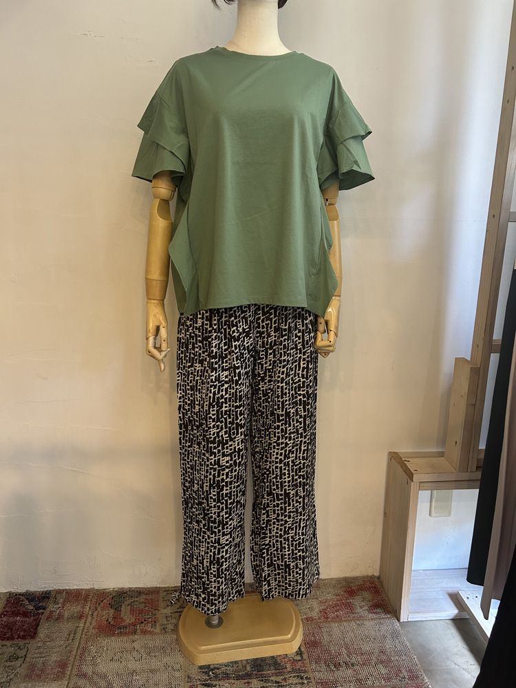フリルスリーブTシャツ グリーン