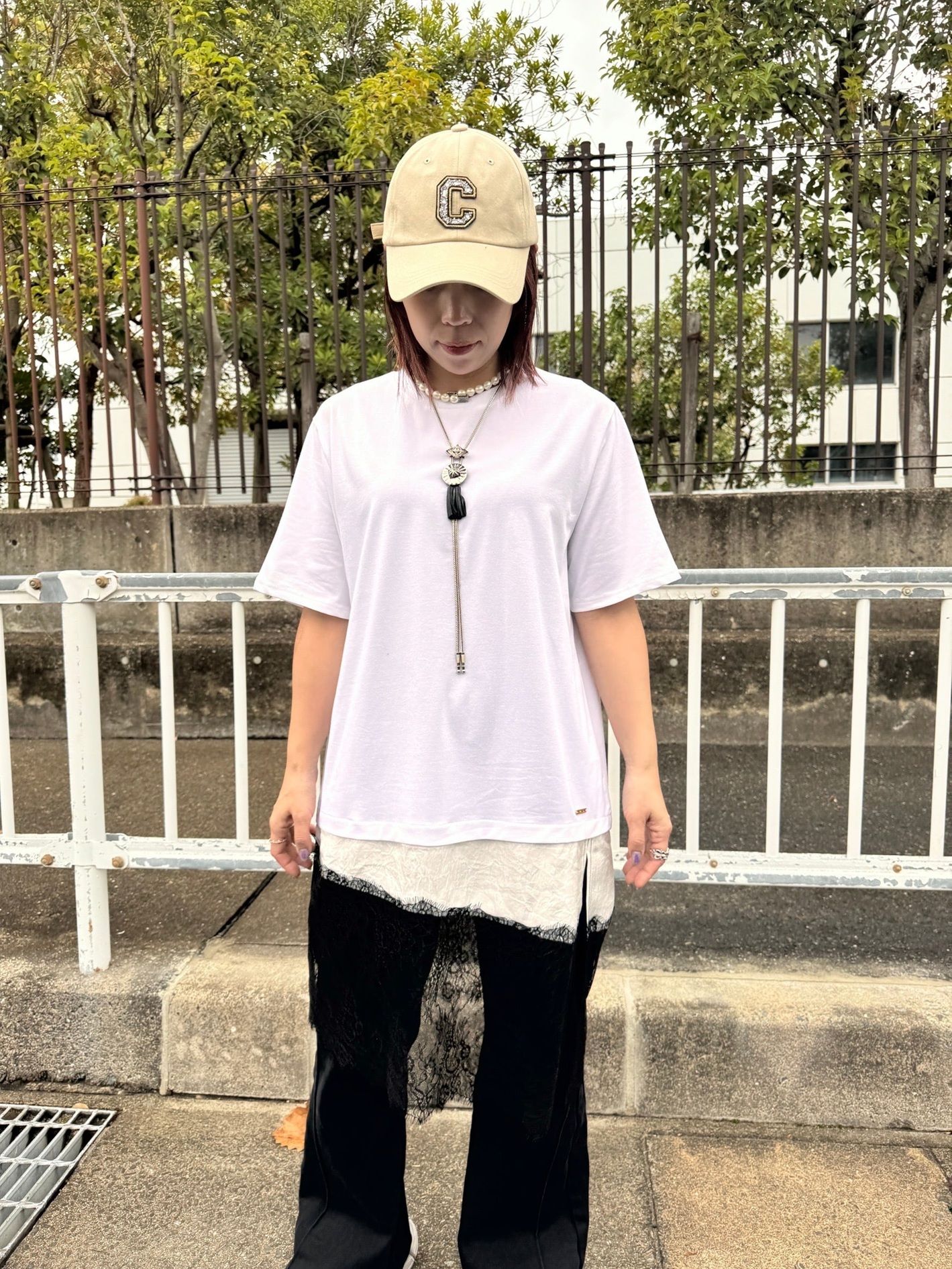 レースレイヤードtee ホワイト